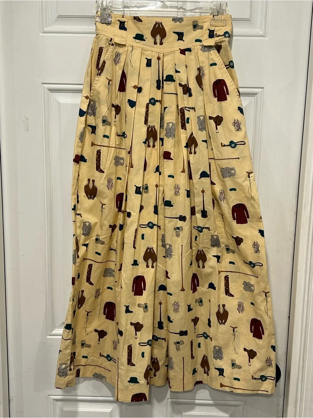 Vintage 80’s Midi Skirt 100% Cotton Rodeo Equestrian Pleated Butter Yellow Sz 4